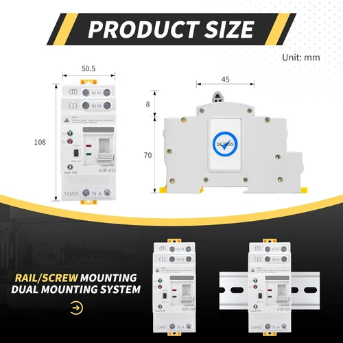 Miniatura 6 de Mini ATS AC Interruptor de transferencia automática/manual 2P 63A 110V, ATS de transferencia manual para fuente de alimentación ininterrumpida