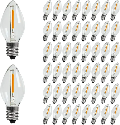 KGC Bombilla LED de Navidad C7, bombillas LED de base E12, 0.6 W, 2200 K, blanco cálido, 50 lm, luces nocturnas de plástico transparente, bombillas