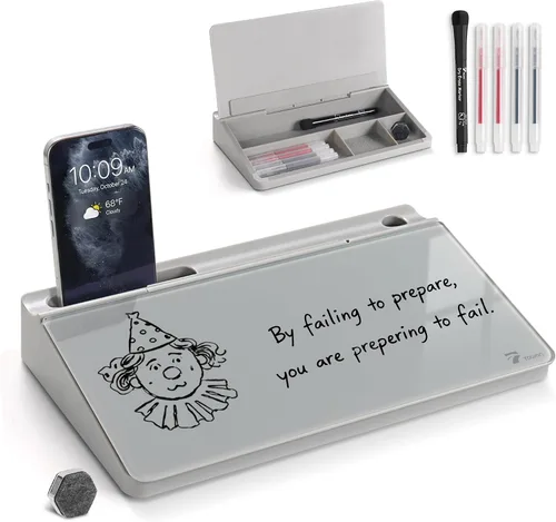 Miniatura 15 de TOWON Pizarra blanca pequeña y compacta de vidrio con almacenamiento, pizarra de borrado en seco de 12 x 7 pulgadas para escritorio, oficina