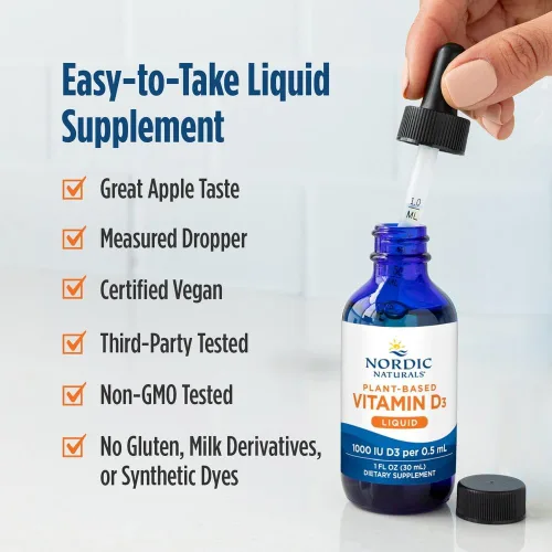Miniatura 4 de Nordic Naturals Líquido de vitamina D3 a base de plantas, 1 oz, 1000 UI de vitamina D3, huesos saludables, estado de ánimo y función del sistema