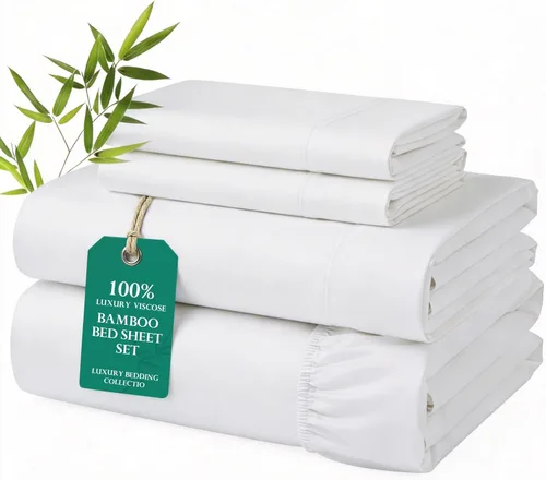 Miniatura 10 de MURT Pure Bamboo, juego de sábanas tamaño King de 100% viscosa de bambú, 400 hilos, refrescante y suave como la seda, certificado Oeko-TEX, bolsillo