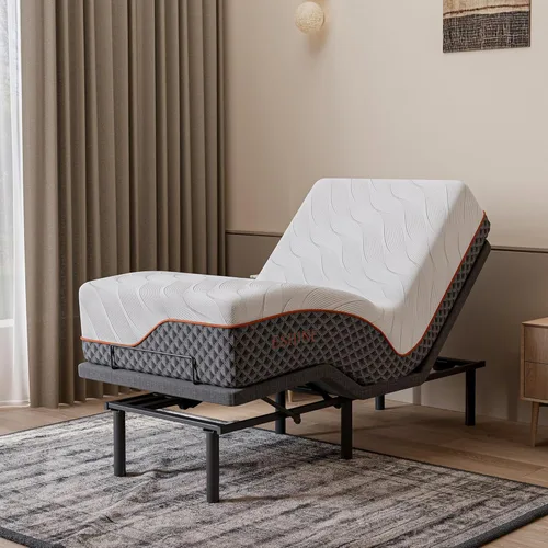 ESHINE Base de cama ajustable + colchón híbrido de 14 pulgadas Twin XL (Suave Medio) - Espuma viscoelástica de gel de lujo, bases de cama con