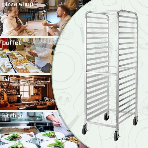 Miniatura 6 de HALLY SINKS & TABLES H Estante para panecillos de 20 niveles con ruedas, estante comercial de aluminio para panadería completa y media hoja, cocina