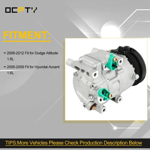 Miniatura 8 de OCPTY Compresor de aire acondicionado para Dodge Attitude 1.6L para Hyundai Accent 1.6L 2006-2012
