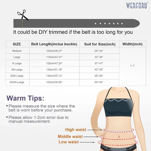 Miniatura 7 de WERFORU Cinturón de cuero negro para mujer, hebilla pulida de talla grande para pantalones vaqueros