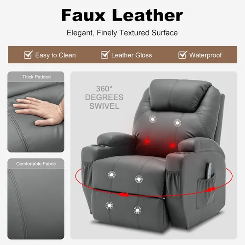 Miniatura 5 de Korser - Silla reclinable, silla mecedora con masaje y calor, sillas reclinables de giro 360° para adultos, silla mecedora manual con control remoto