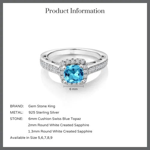 Miniatura 38 de Gem Stone King Anillo de compromiso de plata de ley 925 de 0.236 in con piedra natal y zafiro blanco creado con acento Anillo de compromiso