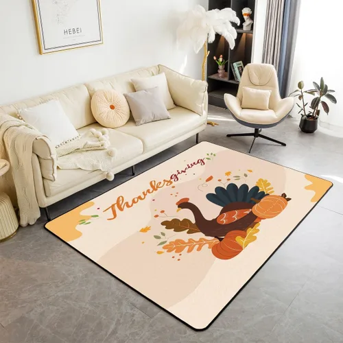 Miniatura 24 de Bonita alfombra de pavo de 3 x 5 para niños y niñas, alfombra de cosecha de Acción de Gracias, alfombra de decoración de otoño antideslizante