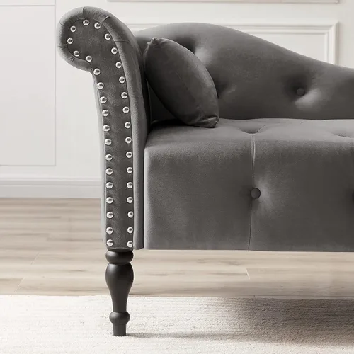 Miniatura 6 de Bellemave, Chaise Lounge - Chaise Lounge - Chase Chair para interiores con 1 almohada, tumbona tapizada de terciopelo con botones y cabeza de clavo