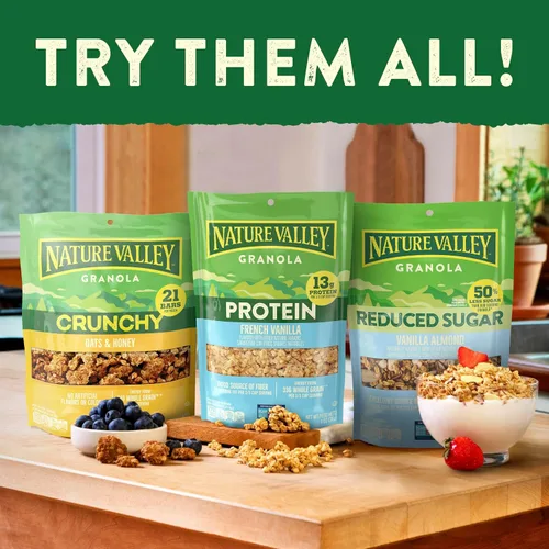 Miniatura 10 de Nature Valley Granola proteica, granola de avena y miel, bolsa resellable para aperitivos, tamaño familiar, 17 onzas