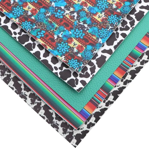 Miniatura 3 de David accessories Hojas de cuero sintético con patrón de vaca, tela de cuero sintético, parte trasera de lona de 5 piezas de 7.7 x 12.9 pulgadas