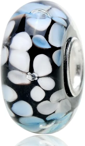 Miniatura 2 de RUBYCA Cuentas de cristal de Murano floral con núcleo de color plateado, ajuste europeo para hacer joyas, 6