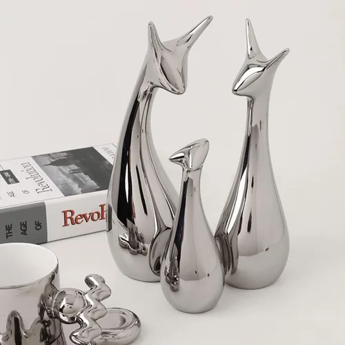 Miniatura 2 de Estatua de cerámica moderna de plata brillante, decoración del hogar, jirafa, decoración para sala de estar, estante, estantería moderna, figuritas