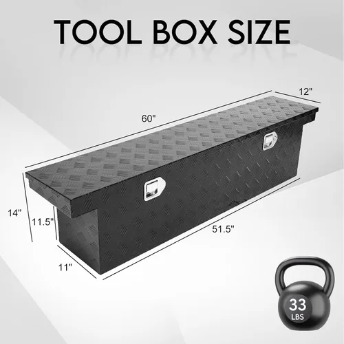 Miniatura 2 de BLACKHORSE-RACING Caja de herramientas resistente de aluminio para camioneta pickup con patrón de 5 clavos, con asas laterales, cerradura y llave
