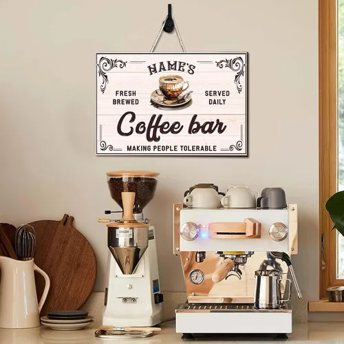 Miniatura 3 de Artsy Woodsy Letrero de madera de barra de café personalizado, placa de pared para decoración de cocina, regalos personalizados para amantes del 03