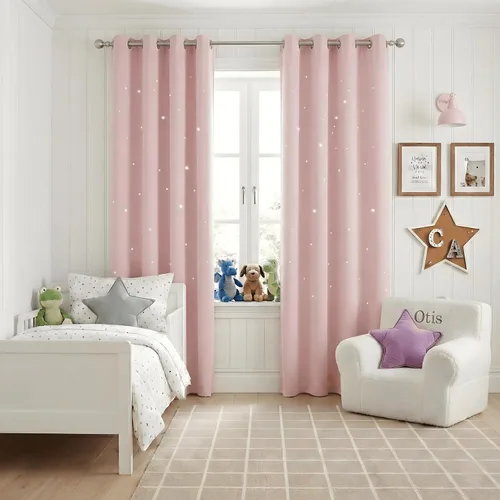 Miniatura 16 de NICETOWN Cortinas infantiles perforadas, cortinas marroquíes con estrellas azules para dormitorio de niñas, gruesas y suaves, para oscurecer la Azul