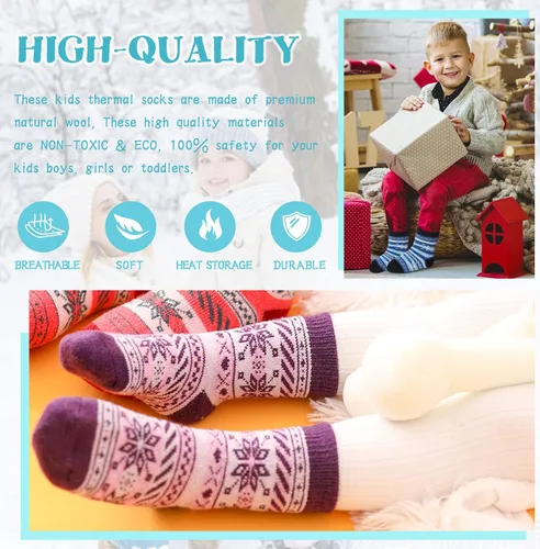Miniatura 5 de Eocom - Medias de invierno cálidos de lana para niños y niñas, 6 pares