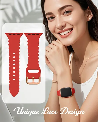 Miniatura 2 de Sunnywoo - Correa deportiva de encaje de silicona compatible con Apple Watch de 38, 40, 41, 42, 44, 45, 46 y 49 mm, unisex, correa de muñeca Rojo