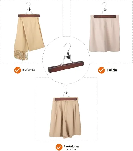 Miniatura 6 de Amazon Basics Perchas de madera para pantalones, organizador de armario, cereza, paquete de 10