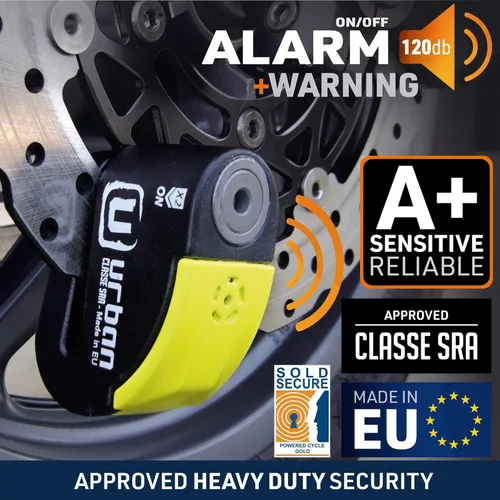 Miniatura 2 de URBAN UR10 Hi-Tech Bloqueo de disco de alarma para motocicleta de 120 dB, máxima seguridad aprobada por SRA, advertencia sensibilidad A+, activación