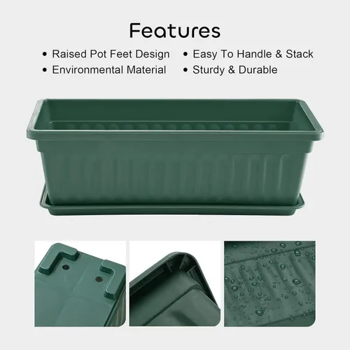Miniatura 5 de GROWNEER Paquete de 3 jardineras verdes de 17 pulgadas para ventana, macetas largas de plástico para vegetales con 15 etiquetas de plantas