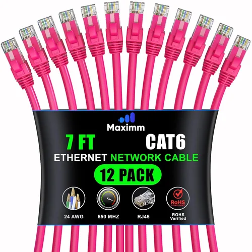 Miniatura 35 de Maximm Cable Ethernet Cat 6 – 7 pies (paquete de 12), LAN de alta velocidad, Internet, parche y cable de red, UTP, 10 Gbps, 550 MHz, color azul