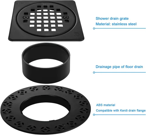 Miniatura 5 de Kit de rejilla de drenaje de 4 pulgadas compatible con Schluter Kerdi-Drain Flange Square Shower Floor Drenaje SS304 de acero inoxidable