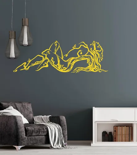 Miniatura 5 de Vinilo adhesivo para pared, diseño de niña de la naturaleza desnuda, ramas de árbol, decoración grande (971ig), color gris
