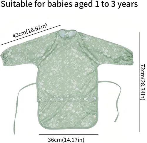 Miniatura 2 de Paquete de 2 baberos de bebé de manga larga, overol para comer, impermeable, se fija a la silla alta y la mesa, edades de 1 a 3 años Hoja
