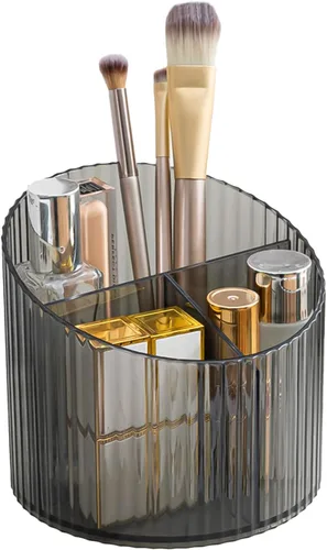 DASITON Soporte para brochas de maquillaje de 3 ranuras, taza de brochas de maquillaje acrílica, soporte para brochas de maquillaje a rayas vintage