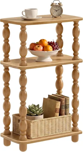 Miniatura 12 de Mesa auxiliar estrecha, mesa auxiliar pequeña con estante de 3 niveles, mesa auxiliar retro para sala de estar, mesa auxiliar vintage de granja