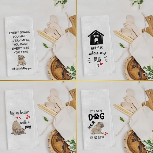 Miniatura 2 de Paños de Cocina Divertidos de Pug - Toallas de Cocina de Tejido Gofre de Pug, Toalla de Té de Regalo de Pug, Toalla de Mano de Regalo de Pug, Carlino