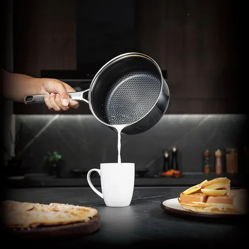 Miniatura 4 de Cacerola híbrida antiadherente de 1.5 cuartos de galón con tapa, olla de panal de acero inoxidable con dos boquillas de vertido, compatible