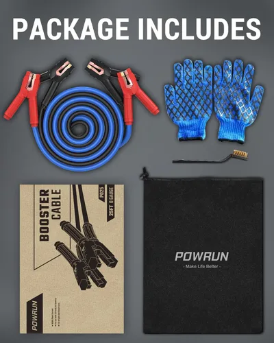 Miniatura 7 de Powrun Cables de puente P025 para batería de automóvil de 12/24 V, cables de refuerzo de servicio pesado de 1000 A con bolsa de transporte, kit