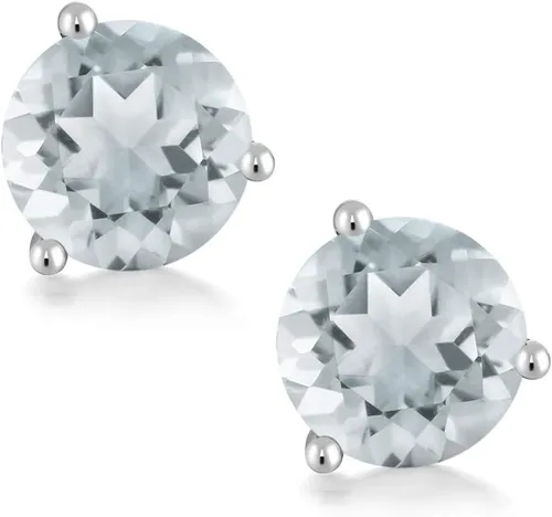 Miniatura 110 de Gem Stone King Aretes de oro de 14 quilates, 0.236 in, piedra natal redonda, Martini, 3 puntas, aretes de oro para mujer