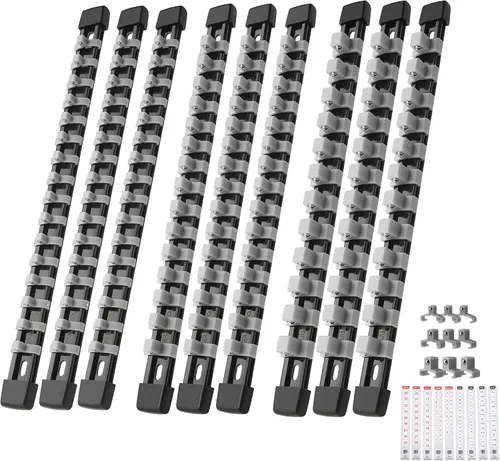 Reniteco Juego de 9 organizadores de enchufes – 1/4 pulgadas x 48 clips, 3/8 pulgadas x 45 clips, 1/2 pulgadas x 36 clips, soporte de enchufe de ABS