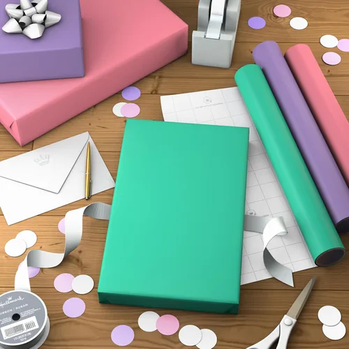 Miniatura 3 de Hallmark Image Arts - Mini rollos de papel de regalo de cumpleaños, paquete de 3 (verde menta sólido, morado y rosa) para baby showers, día