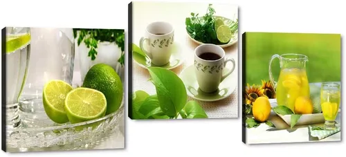 Imágenes de cocina de frutas verdes para pared, lima, limón, café, flores, lienzo modular, póster de pintura de cocina, arte de pared de cocina,