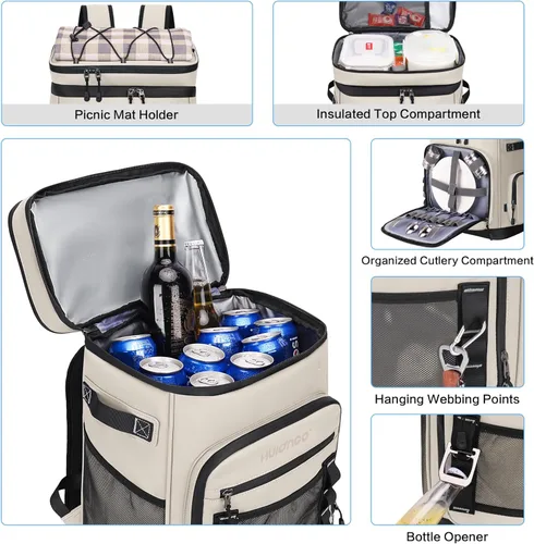 Miniatura 4 de Hulongo Mochila enfriadora grande con aislamiento impermeable para hombres y mujeres, a prueba de fugas, para campamento, playa, pesca, picnic