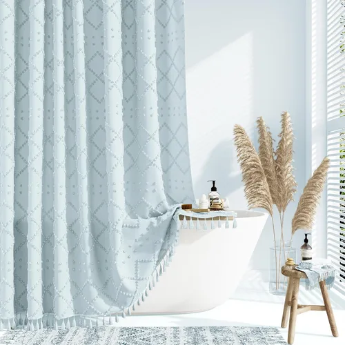 Miniatura 9 de Dynamene Cortina de ducha de tela de 36 x 72 pulgadas, diseño bohemio, geométrico, a rayas, para baño, juego de cortina de ducha estrecha gruesa
