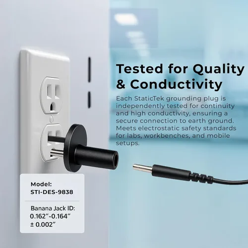 Miniatura 4 de Adaptador de Enchufe Negro con Conector Banana Jack, Conexión a Tierra Universal de Salida de 3 Clavijas, Control ESD, Plástico Ligero Irrompible, 2