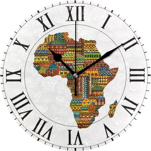ALAZA - Reloj de pared redondo con mapa étnico de África, silencioso, sin tictac, pintura al óleo para el hogar, oficina, escuela, arte decorativo