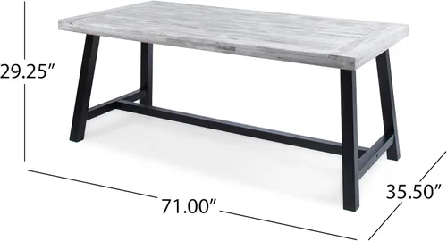Miniatura 2 de Mesa de comedor de madera de chorro de arena gris claro al aire libre con metal rústico negro e