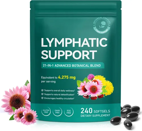 Suplementos de drenaje linfático, suplemento de apoyo del sistema linfático para mujeres y hombres, mezclas de hierbas naturales con equinácea,