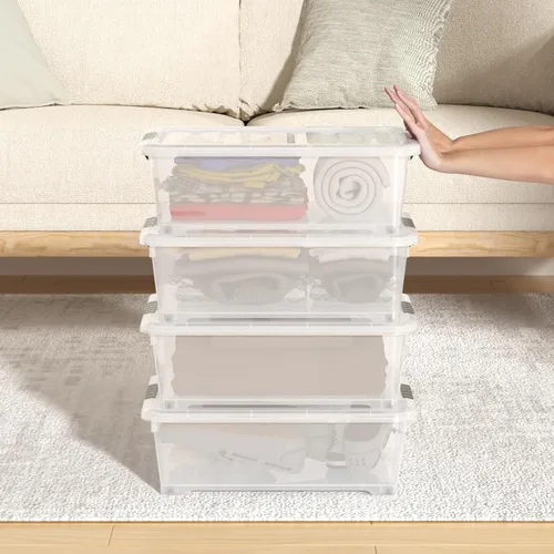 Miniatura 6 de Sandmovie Paquete de 4 cajas de almacenamiento de 20 cuartos de galón debajo de la cama, contenedores de plástico con ruedas y tapas, contenedores