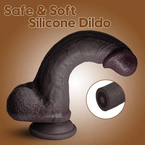 Miniatura 5 de Consolador realista – Consolador de silicona líquida de 6 pulgadas con fuerte ventosa, juguete sexual negro de doble densidad con textura venosa