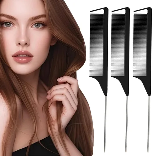 Peines de cola de rata, 3 piezas para mujer, juego de peines profesionales para seccionar el cabello Rosado