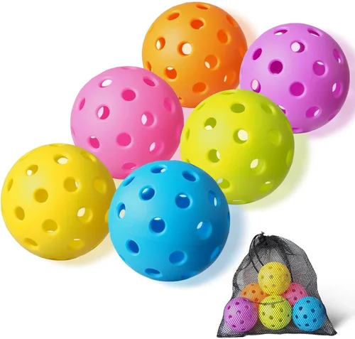 FASIUCHOI Paquete de 6 pelotas de pickleball con 40 agujeros, pelotas de pickleball de alta durabilidad, pelotas de pickleball para exteriores con