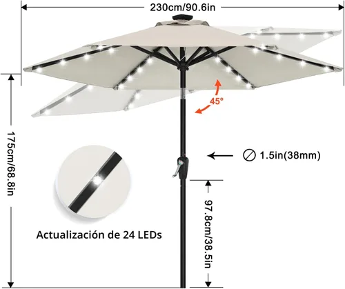 Miniatura 3 de ABCCANOPY Sombrillas solares duraderas para patio con 32 luces LED de 7.5 pies (beige claro)