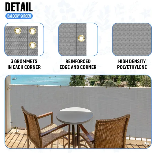 Miniatura 4 de E&K Sunrise - Rejilla para valla de privacidad para balcón, 2.5 x 50 pies, con bridas de cremallera, protección UV para terraza, patio, patio, Gris